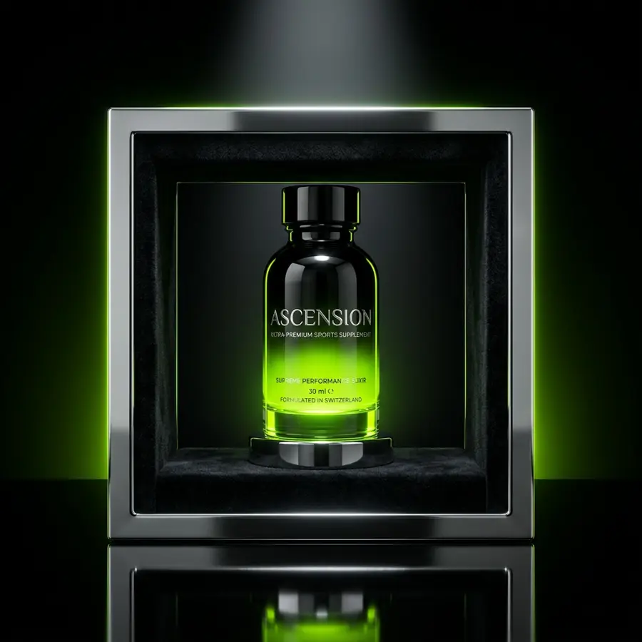 ASCENSION ultra-premium elixir in its chrome reliquary